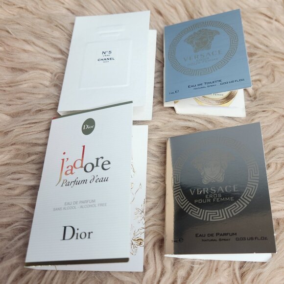 NIB Versace, Christian Dior, Chanel No 5 PARFUME MINI VIAL SPRAYS-BUNDLE OF 4 - Picture 1 of 3